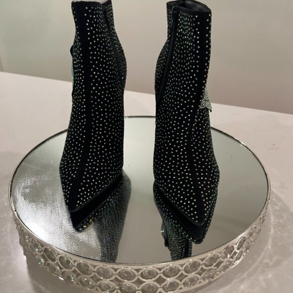 Black Suede Rhinstone Booties Size  9 - Picture 3 of 5